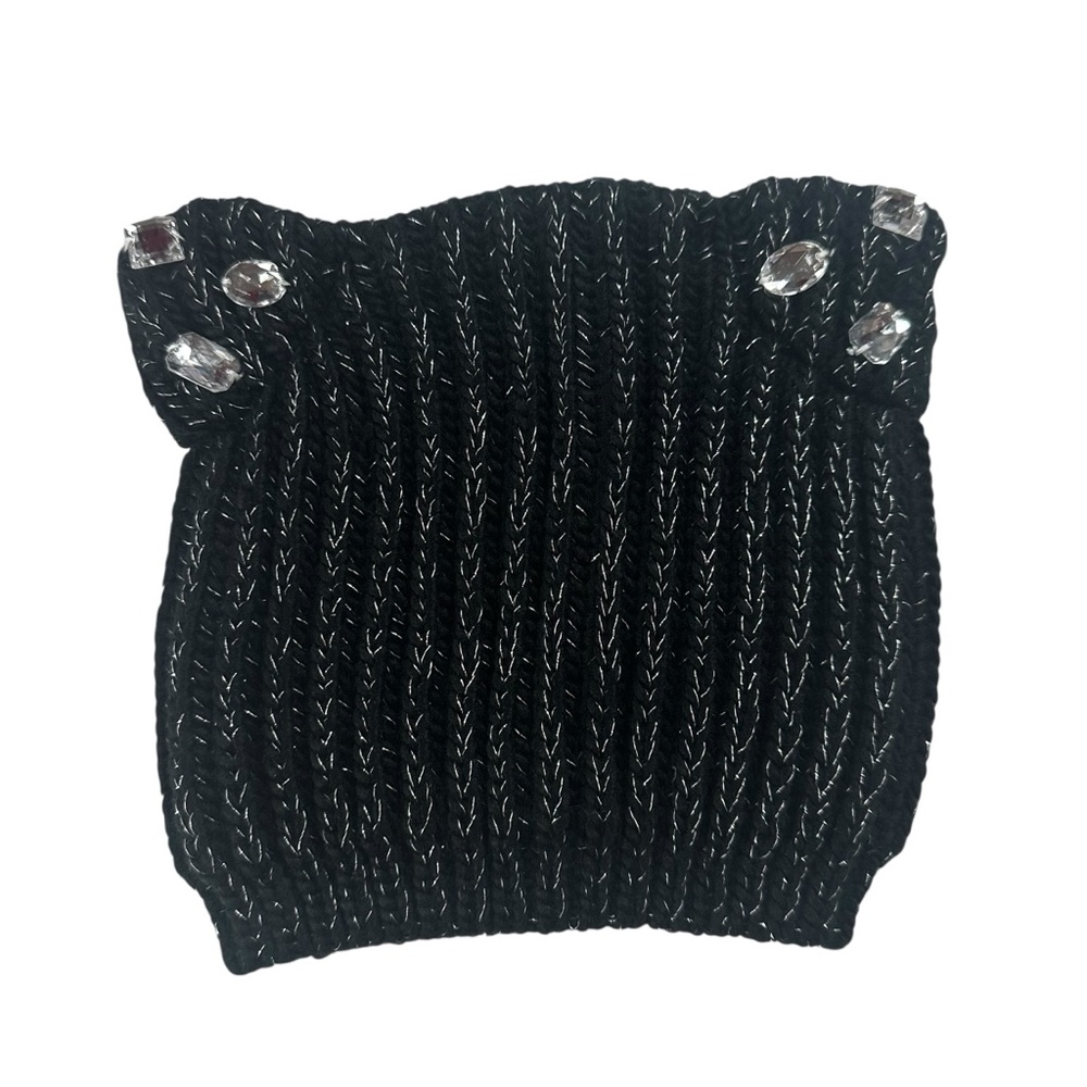 Toby Black Metallic Knit Beanie Youth 4–14 Rhinestone Winter Hat